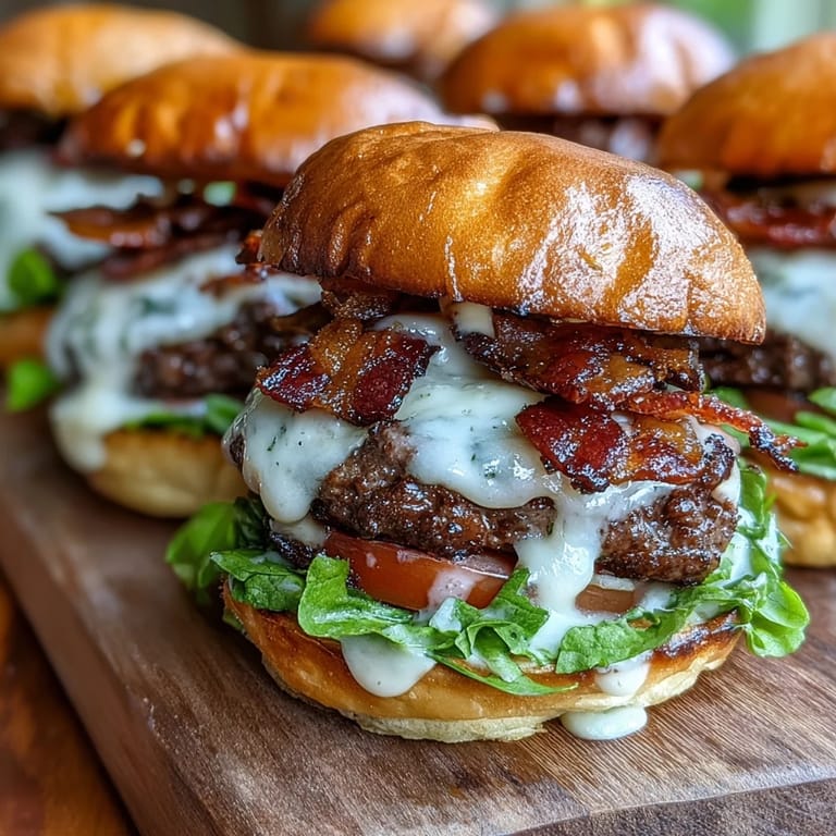 Savory grilled bacon burger sliders bursting with flavors, ready to serve.
