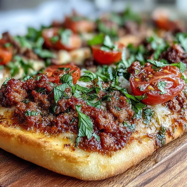 Enjoy authentic Turkish Lahmacun, a delicious lamb flatbread pizza, hot.