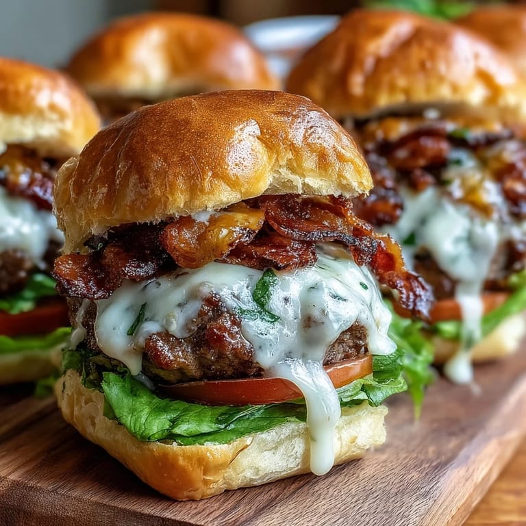 Melted cheddar tops these easy grilled bacon burger sliders, perfect for holidays.