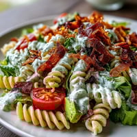 Creamy BLT Pasta Salad with Avocado Ranch Dressing and Crispy Bacon Bits
