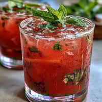 Refreshing watermelon mint lemonade in a glass with ice, garnished with mint leaves and lemon slices, perfect for summer.