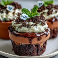 1. Rich chocolate brownies topped with fluffy whipped cream and crunchy Oreo dirt, served in charming mini flower pots and adorned with edible flowers for a delightful Mother's Day dessert.  