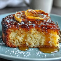 Golden Viral Whole Orange Cake, a fragrant citrus delight dusted with powdered sugar.